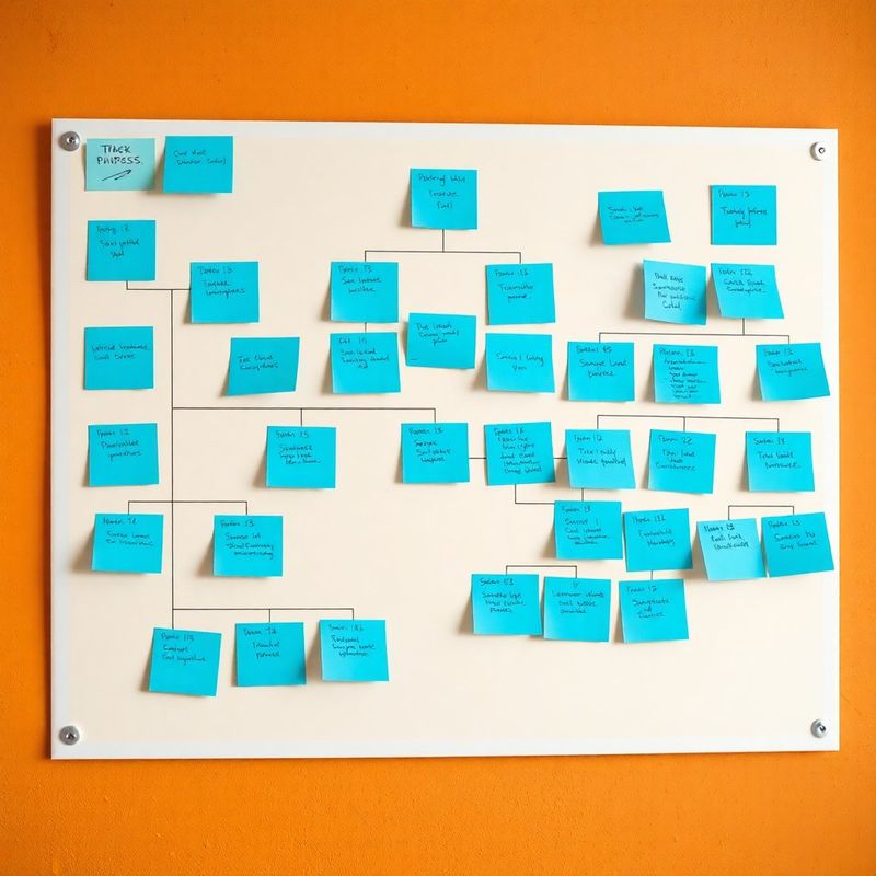 Bacheca di process mapping con post-it azzurri su parete color crema