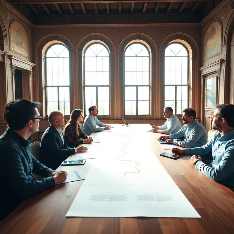Workshop di trasformazione aziendale in ufficio pugliese con roadmap stampata